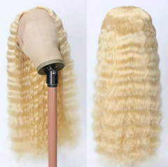 13X4 Lace Frontal Wig 200% Density Deep Wave Human Hair Wig 16-30 Inch #613 Blonde