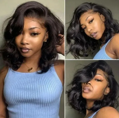 13X4 BOB Wig 150% Density All Textures Human Hair Wig 10-14 Inch #1B Natural Color