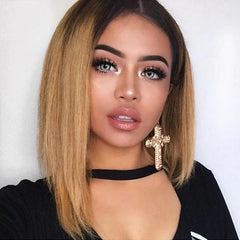 Colored Bob Wig 150% Density Straight Human Hair Wig 10-14 Inch Ombre Color