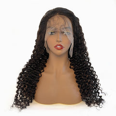 13X6 Lace Frontal Wig 180% Density Deep Curly Human Hair Wig 16-40 Inch #1B Natural Color