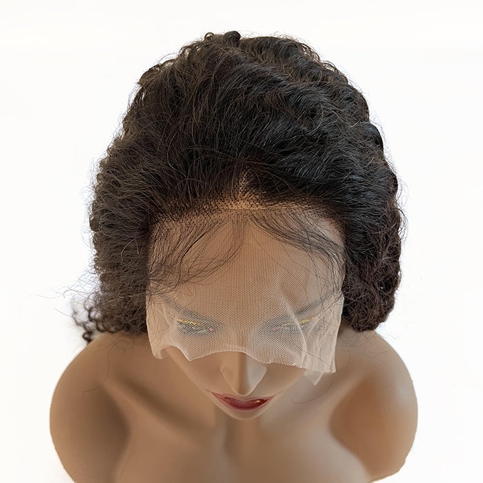 13X6 Lace Frontal Wig 180% Density Deep Curly Human Hair Wig 16-40 Inch #1B Natural Color