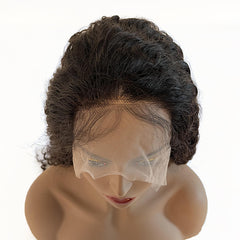 13X6 Lace Frontal Wig 180% Density Deep Curly Human Hair Wig 16-40 Inch #1B Natural Color