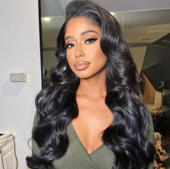13X6 Lace Frontal Wig 180% Density Body Wave Human Hair Wig 16-40 Inch #1B Natural Color