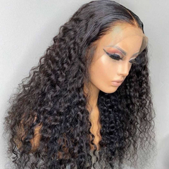 13X6 Lace Frontal Wig 180% Density Deep Wave Human Hair Wig 16-40 Inch #1B Natural Color