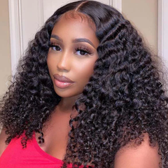 13X6 Lace Frontal Wig 180% Density Deep Wave Human Hair Wig 16-40 Inch #1B Natural Color