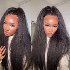 13X6 Lace Frontal Wig 180% Density Kinky Straight Human Hair Wig 16-40 Inch #1B Natural Color