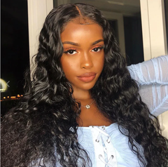 13X6 Lace Frontal Wig 180% Density Loose Wave Human Hair Wig 16-40 Inch #1B Natural Color