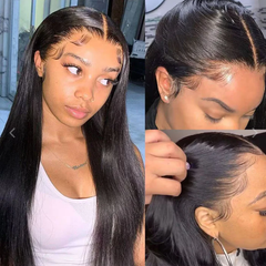 13X6 Lace Frontal Wig 180% Density Straight Human Hair Wig 16-40 Inch #1B Natural Color