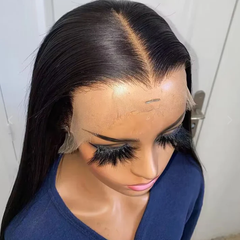 13X6 Lace Frontal Wig 180% Density Straight Human Hair Wig 16-40 Inch #1B Natural Color