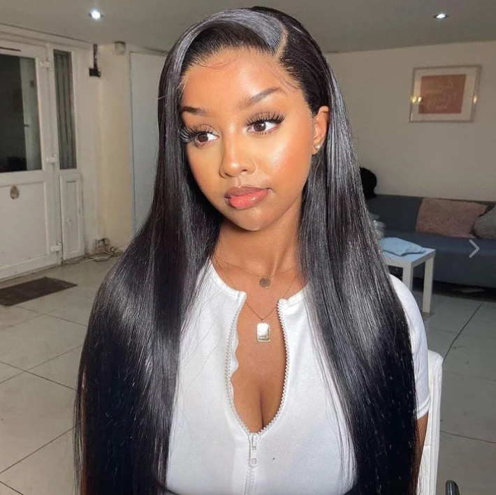 13X6 Lace Frontal Wig 180% Density Straight Human Hair Wig 16-40 Inch #1B Natural Color