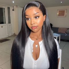 13X6 Lace Frontal Wig 180% Density Straight Human Hair Wig 16-40 Inch #1B Natural Color