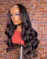 5X5 Lace Closure Wig 180% Density Body Wave Human Hair Wig 16-30 Inch #1B Natural Color