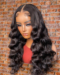 5X5 Lace Closure Wig 180% Density Body Wave Human Hair Wig 16-30 Inch #1B Natural Color