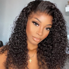 5X5 Lace Closure Wig 180% Density Deep Curly Human Hair Wig 16-30 Inch #1B Natural Color