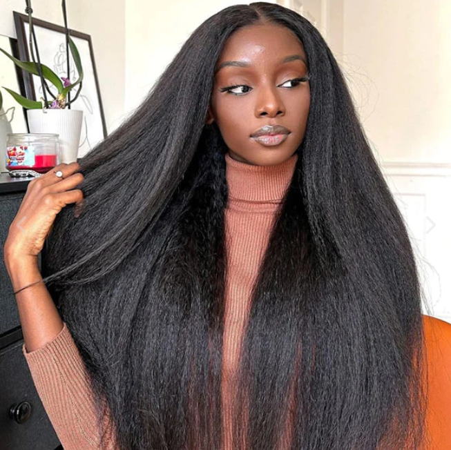 5X5 Lace Closure Wig 180% Density Kinky Straight Human Hair Wig 16-30 Inch #1B Natural Color