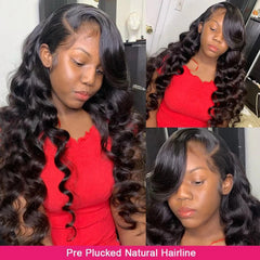 5X5 Lace Closure Wig 180% Density Loose Wave Human Hair Wig 16-30 Inch #1B Natural Color