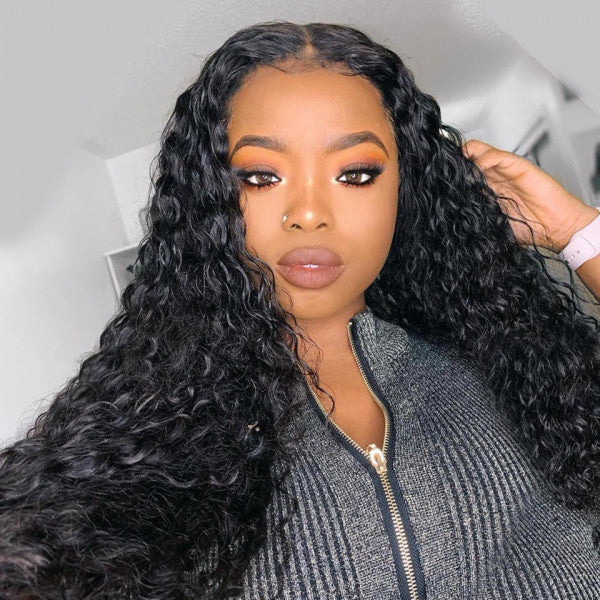 5X5 Lace Closure Wig 180% Density Natural Wave Human Hair Wig 16-30 Inch #1B Natural Color