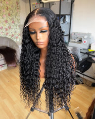 5X5 Lace Closure Wig 180% Density Natural Wave Human Hair Wig 16-30 Inch #1B Natural Color