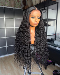 5X5 Lace Closure Wig 180% Density Natural Wave Human Hair Wig 16-30 Inch #1B Natural Color