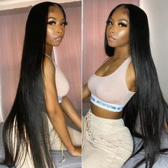 5X5 Lace Closure Wig 180% Density Straight Human Hair Wig 16-30 Inch #1B Natural Color