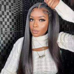 5X5 Lace Closure Wig 180% Density Straight Human Hair Wig 16-30 Inch #1B Natural Color