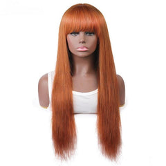 Colored Wig with Bang 150% Density Straight Human Hair Wig 10-32 Inch Ginger Color