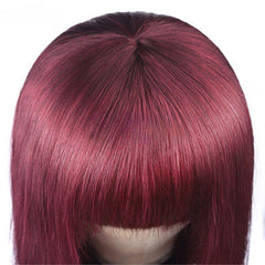Colored Wig with Bang 150% Density Straight Human Hair Wig 10-32 Inch 99J Color