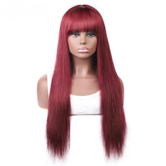 Colored Wig with Bang 150% Density Straight Human Hair Wig 10-32 Inch 99J Color