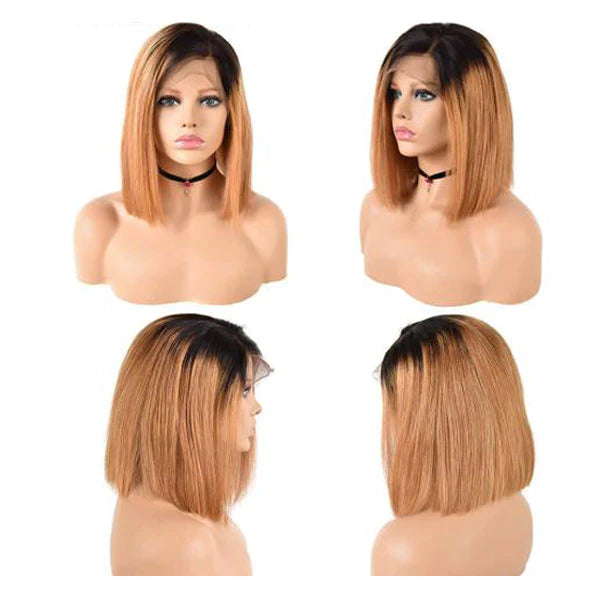 Colored Bob Wig 150% Density Straight Human Hair Wig 10-14 Inch Ombre Color