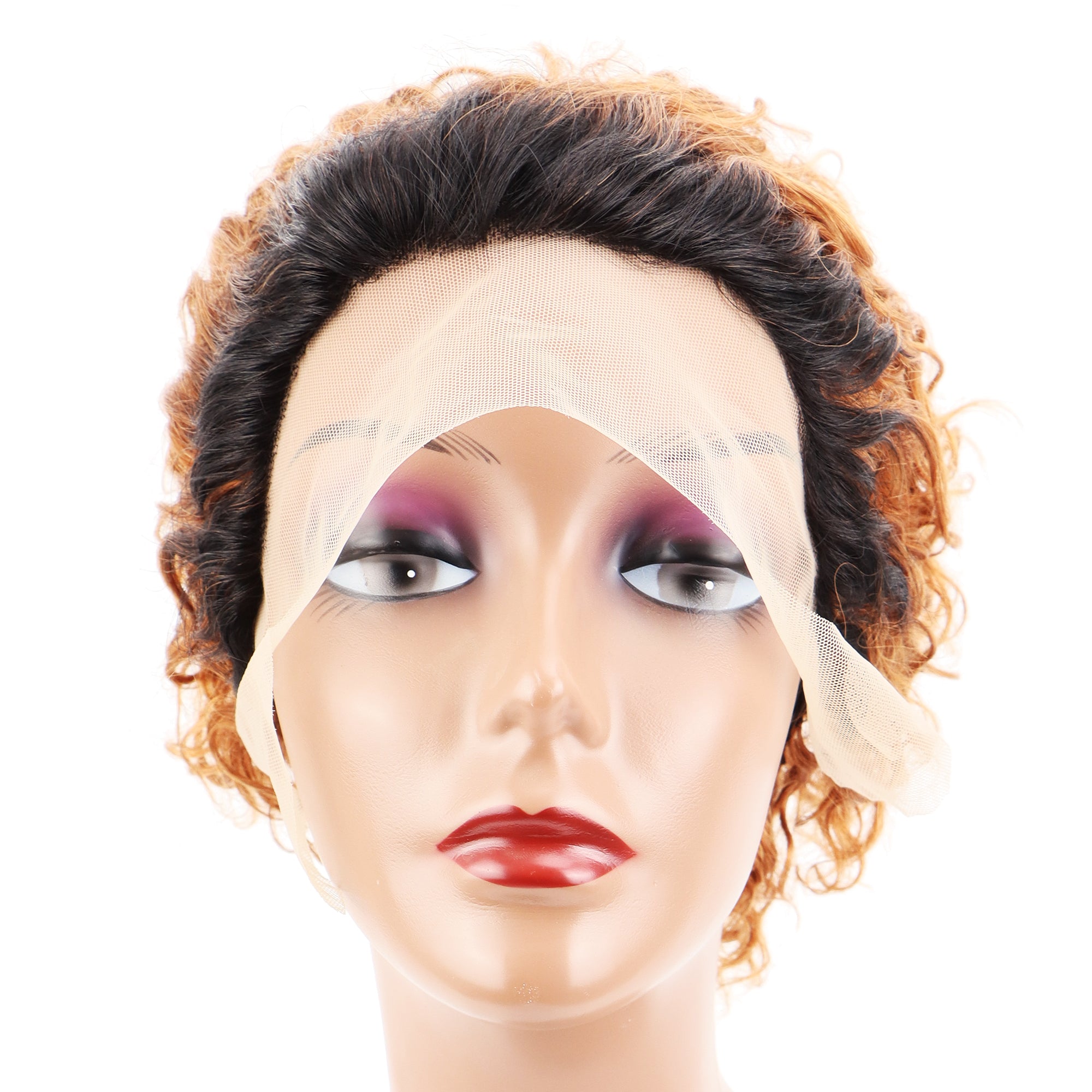 Summer 13X1 Lace Wig 150% Density Curly Human Hair Wig 6 Inch #1B/350 Color U2008