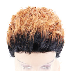 Summer 13X1 Lace Wig 150% Density Curly Human Hair Wig 6 Inch #1B/350 Color U2008