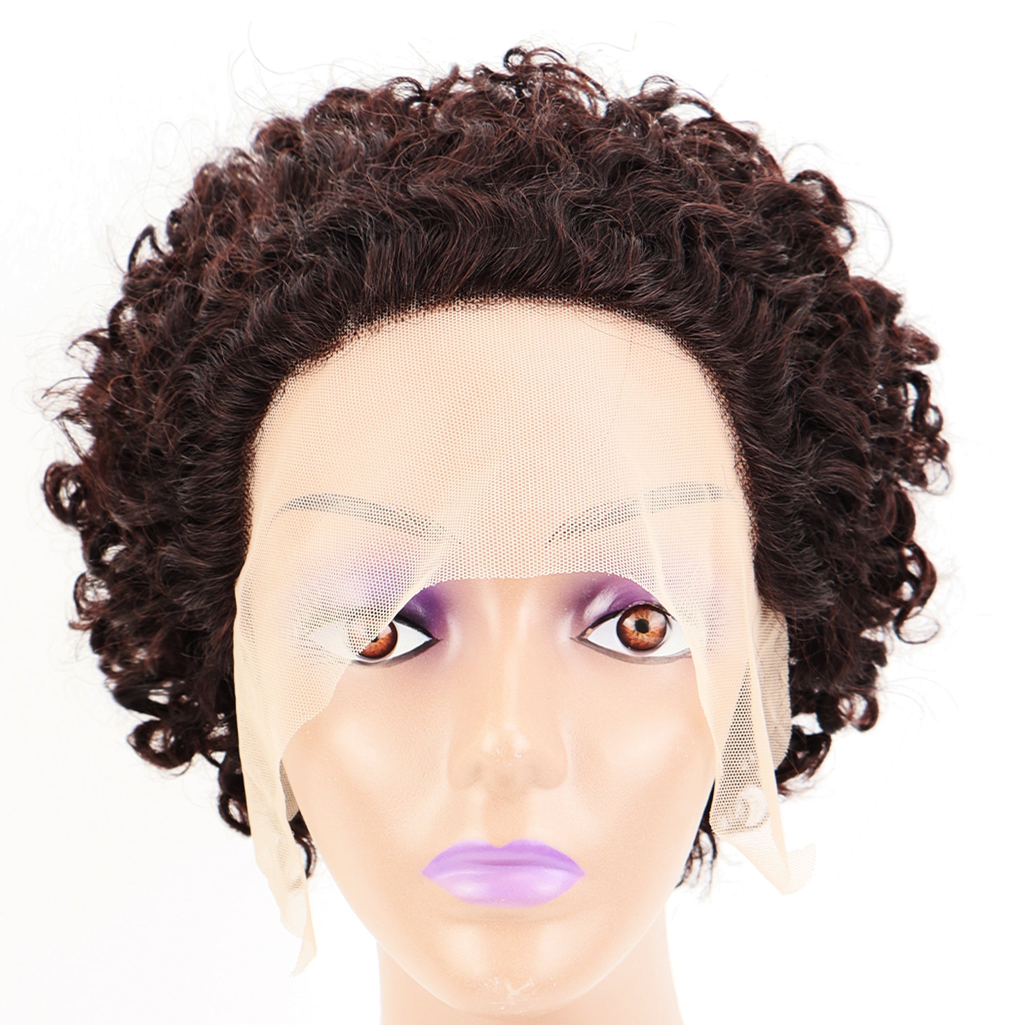 Summer 13X1 Lace Wig 150% Density Curly Human Hair Wig 6 Inch #1B Natural Color U2008