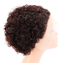 Summer 13X1 Lace Wig 150% Density Curly Human Hair Wig 6 Inch #1B Natural Color U2008