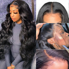 13X6 Lace Frontal Wig 150% Density All Textures Human Hair Wig 16-36 Inch #1B Natural Color