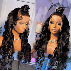 13X4 Lace Frontal Wig 200% Density Body Wave Human Hair Wig 16-40 Inch #1B Natural Color