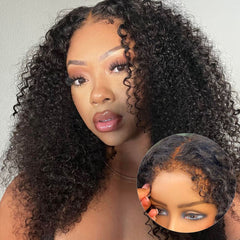 13X4 Lace Frontal Wig 200% Density Deep Curly Human Hair Wig 16-40 Inch #1B Natural Color