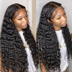 13X4 Lace Frontal Wig 200% Density Deep Wave Human Hair Wig 16-40 Inch #1B Natural Color