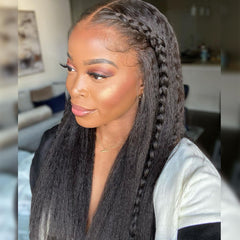 13X4 Lace Frontal Wig 200% Density Kinky Straight Human Hair Wig 16-40 Inch #1B Natural Color