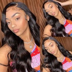 13X4 Lace Frontal Wig 200% Density Loose Wave Human Hair Wig 16-40 Inch #1B Natural Color