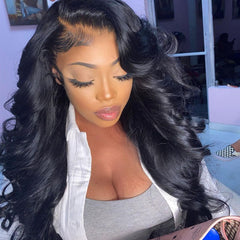 13X4 Lace Frontal Wig 200% Density Loose Wave Human Hair Wig 16-40 Inch #1B Natural Color