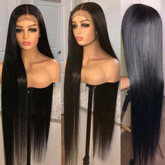 4X4 Lace Closure Wig 150% Density All Textures Human Hair Wig 16-30 Inch #1B Natural Color