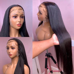 13X6 Lace Frontal Wig 150% Density All Textures Human Hair Wig 16-36 Inch #1B Natural Color