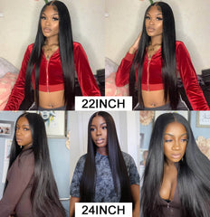 13X4 Lace Frontal Wig 200% Density Straight  Human Hair Wig 16-40 Inch #1B Natural Color