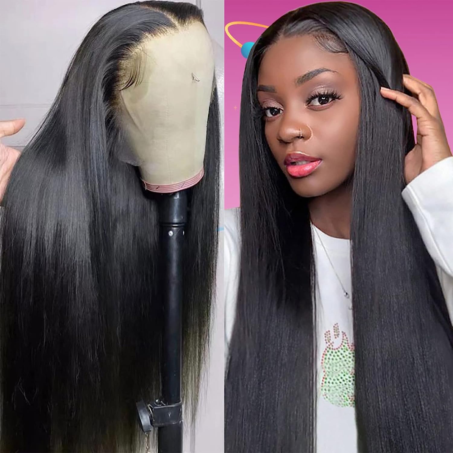 13X6 Lace Frontal Wig 150% Density All Textures Human Hair Wig 16-36 Inch #1B Natural Color
