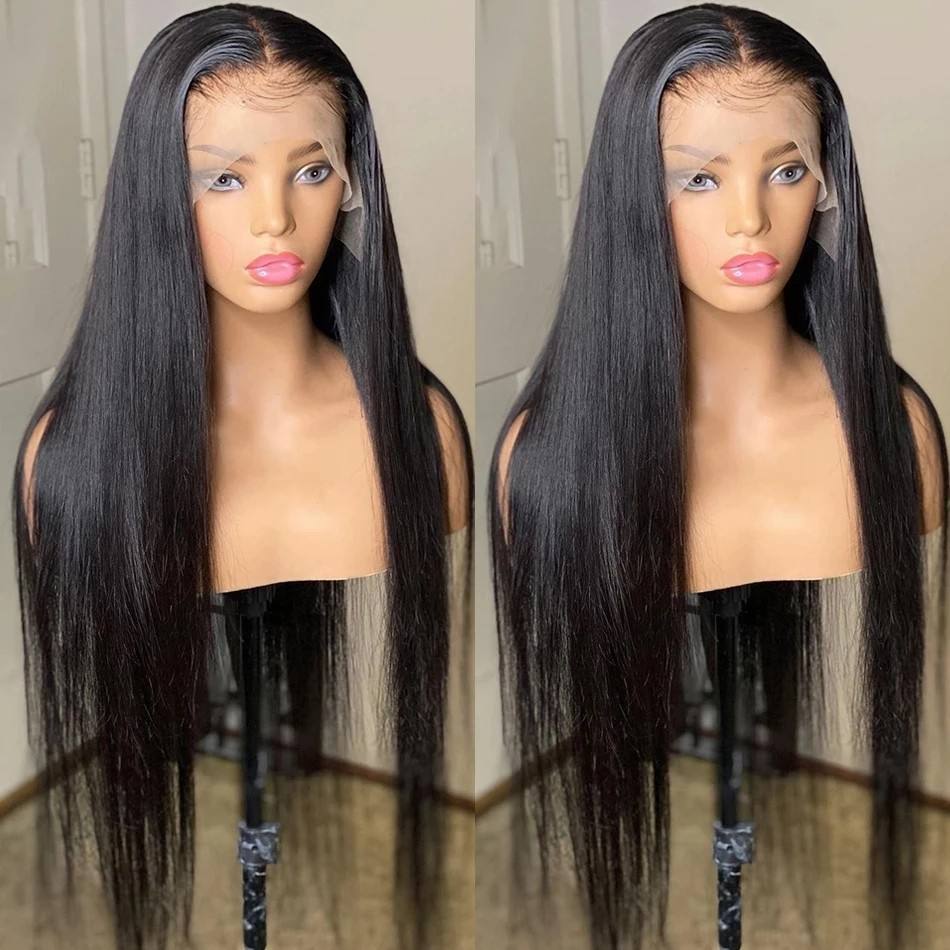 13X4 Lace Frontal Wig 200% Density Straight  Human Hair Wig 16-40 Inch #1B Natural Color