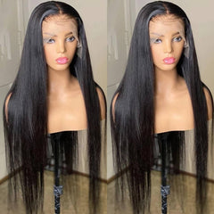 13X4 Lace Frontal Wig 200% Density Straight  Human Hair Wig 16-40 Inch #1B Natural Color