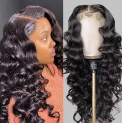 13X4 Lace Frontal Wig 180% Density Loose Wave  Human Hair Wig 16-40 Inch #1B Natural Color