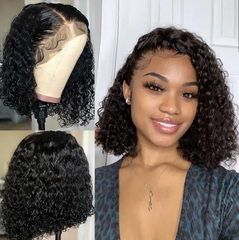 13X4 BOB Wig 180% Density All Textures Human Hair Wig 8-14 Inch #1B Natural Color