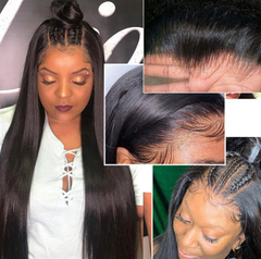 13X4 Lace Frontal Wig 180% Density Straight Human Hair Wig 16-40 Inch #1B Natural Color