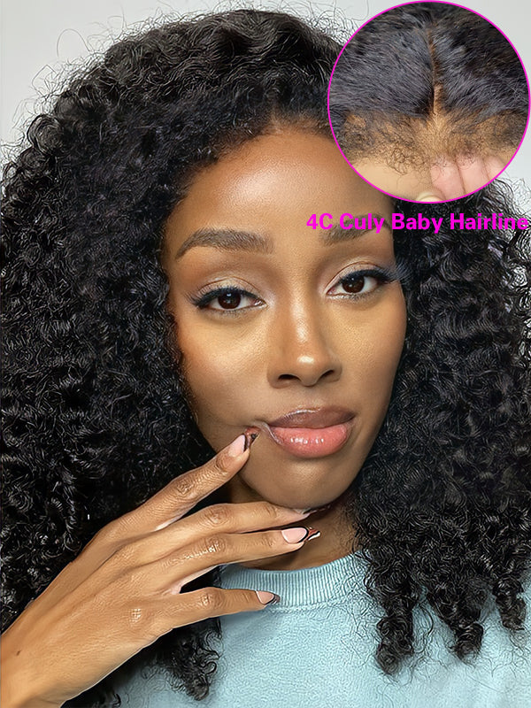 Summer Pixie Wig 150% Density 4C Deep Curly Human Hair Wig 16-24 Inch #1B Natural Color